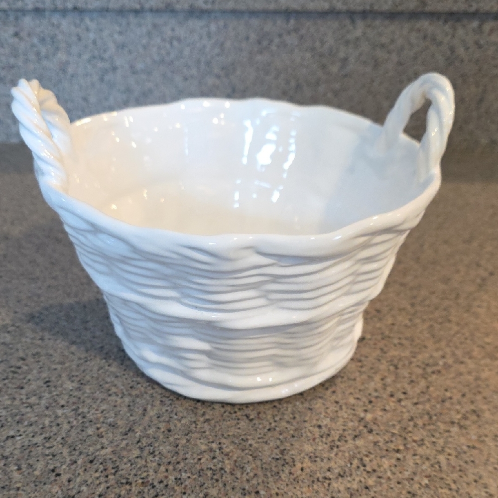 White Ceramic Basket with Handles